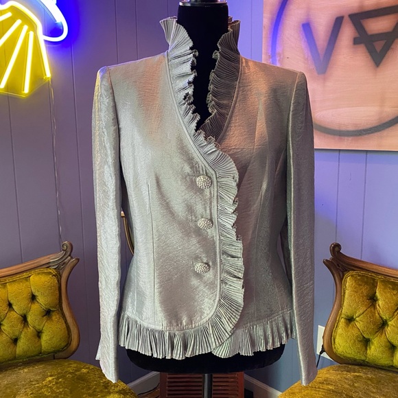 Vintage Jackets & Blazers - Vintage Kasper Gold Label Ruffled Metallic Jacket